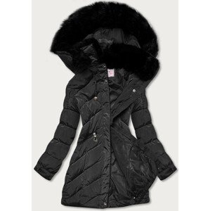 Čierna dámska zimná prešívaná bunda s kapucňou (W732) čierna M (38)