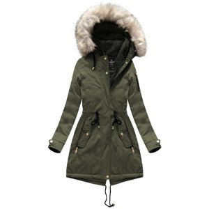 Bavlnená dámska zimná bunda "parka" v khaki farbe s odopínacou podšívkou (W630) khaki XL (42)