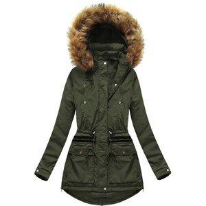 Teplá dámska zimná bunda v army farbe s kapucňou (7308) army XXL (44)
