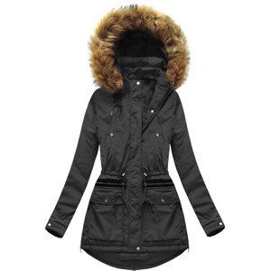 Teplá čierna dámska zimná bunda s kapucňou (7308) černá XXL (44)