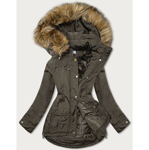 Teplá dámska zimná bunda v army farbe s kapucňou (7309) army S (36)