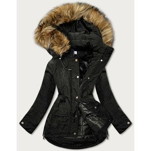 Teplá čierna dámska zimná bunda s kapucňou (7309) čierna XXL (44)