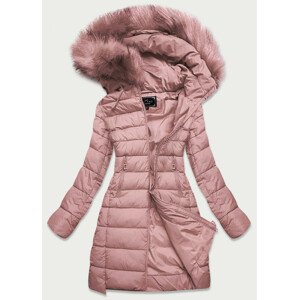 Prešívaná dámska bunda v staroružovej farbe s kapucňou (7754BIG) ružová 52