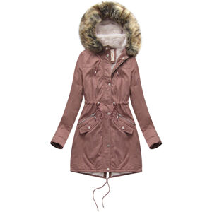 Dámska zimná bunda "parka" v staroružovej farbe s machovitým kožúškom a kapucňou (7602BIG) Růžová 52