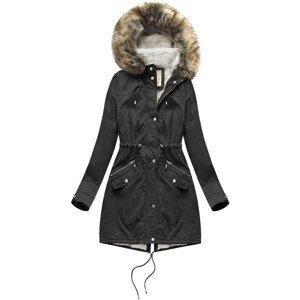 Čierna dámska zimná bunda "parka" s machovitým kožúškom a kapucňou (7602BIG) čierna 46