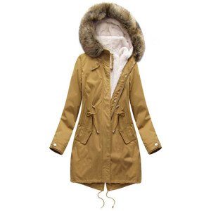 Dámska zimná bunda "parka" v horčicovej farbe s kapucňou a odopínacou podšívkou (7626) žltá XXL (44)