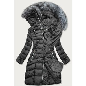 Tmavosivá dámska zimná prešívaná bunda s kapucňou (7710BIG) šedá 52