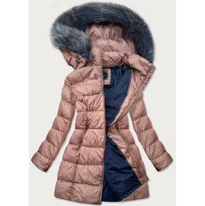 Dlhá dámska zimná prešívaná bunda v staroružovej farbe (7701BIG) ružová 52