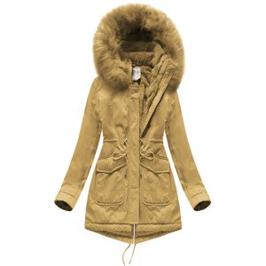 Dámska zimná bunda "parka" v horčicovej farbe s kapucňou (7617) Žlutá S (36)