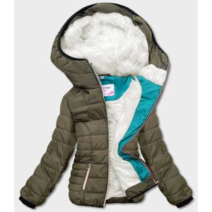 Krátka dámska zimná bunda v khaki farbe s kapucňou (391W) khaki XL (42)
