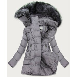 Šedá dámska zimná prešívaná bunda s kapucňou (17-032) šedá XXL (44)