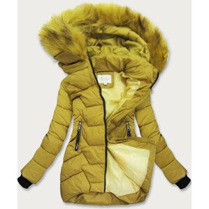 Dámska zimná bunda v horčicovej farbe s kapucňou (1988) Žlutá XL (42)