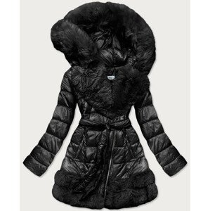 Čierna dámska zimná prešívaná bunda obšitá kožušinou (FM16-01) čierna L (40)