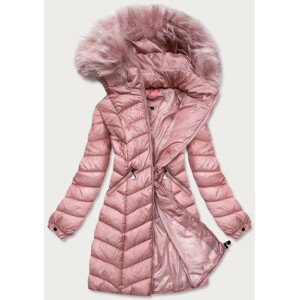 Ružová prešívaná dámska bunda s kapucňou (8916-R) ružová XXL (44)
