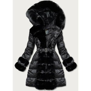 Čierna dámska zimná bunda s ozdobnou kožušinou (7729BIG) čierna 50