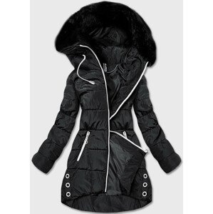 Čierna dámska zimná bunda s kontrastným zipsom (ART1277) čierna S (36)