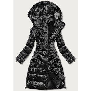 Dlhá čierna lesklá dámska zimná bunda (775) černá XL (42)