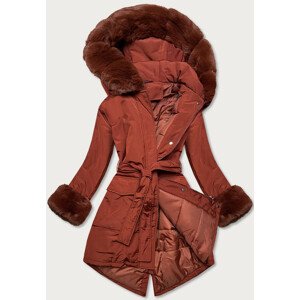 Dámska zimná bunda v tehlovej farbe s opaskom (F7039-5) Červená L (40)