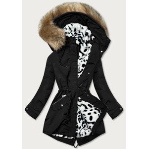 Čierna dámska zimná bunda "parka" s kožušinou (CAN-578BIG) čierna 46