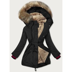 Čierna dámska zimná bunda "parka" s kožušinou (CAN-579BIG) čierna 48