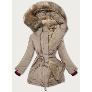 Béžová dámska zimná bunda "parka" s kožušinou (CAN-579BIG) Béžová 46