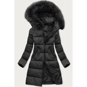 Dlhá čierna dámska prešívaná zimná bunda s kapucňou (7751BIG) čierna 52