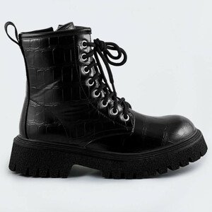 Čierne dámske šnurovacie topánky "krokodíl" (A9897) čierna L (40)
