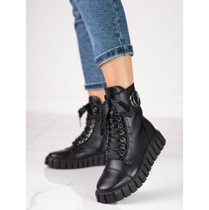 Originálne čierne členkové topánky pre ženy na klin 36