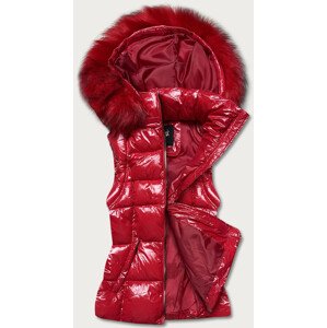 Červená lakovaná dámska vesta s kožušinou (DK027-4) Červená XL (42)