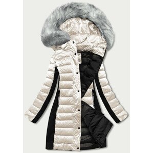 Dámska zimná bunda v ecru farbe z rôznych spojených materiálov (DK067-10) ecru S (36)