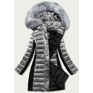 Šedá dámska zimná bunda z rôznych spojených materiálov (DK067-45) šedá S (36)