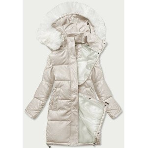 Dámska zimná bunda v ecru farbe z ekologickej kože (TY229009) ecru XXL (44)