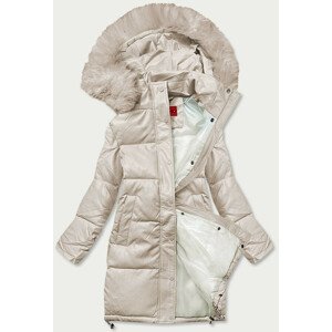 Béžová dámska zimná bunda z ekologickej kože (TY038-3) Béžová XXL (44)