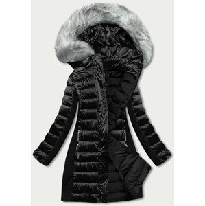 Čierna dámska zimná bunda z rôznych spojených materiálov (DK067-1) černá L (40)