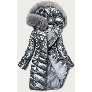Šedá dámska zimná bunda s kapucňou (TY037-76) šedá S (36)