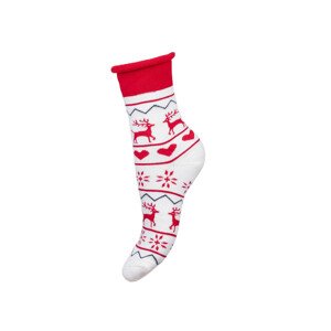 Netlačiace dámske zimné ponožky Milena 0118 X-MAS Froté 37-41 ecru-red 37-41