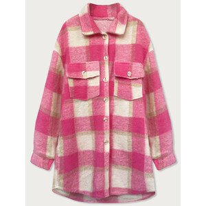 Ružový dámsky károvaný košeľový kabát (2431) Růžová ONE SIZE