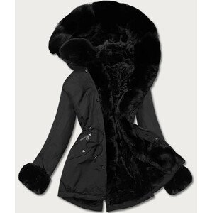 Krátka čierna zimná bunda parka s kožušinovou podšívkou (16M9062-392) černá L (40)