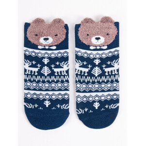 Yoclub Detské vianočné ponožky s medvedíkom SKA-X014U-AA00 Navy Blue 17-19