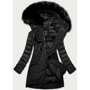 Čierna dámska zimná bunda z rôznych spojených materiálov (7708) černá S (36)