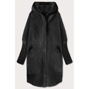 Dlhý čierny vlnený prehoz cez oblečenie typu "alpaka" s kapucňou (908) odcienie czerni ONE SIZE