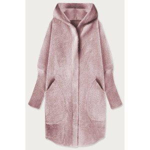 Dlhý vlnený prehoz cez oblečenie typu "alpaka" v špinavo ružovej farbe s kapucňou (908) Růžová ONE SIZE