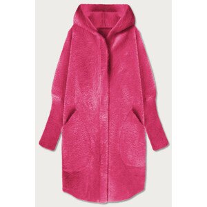 Dlhý ružový vlnený prehoz cez oblečenie typu "alpaka" s kapucňou (908) Růžová ONE SIZE