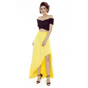 Asymetrická dámska maxi sukňa v citrónovej farbe s volánikom 426-1 L