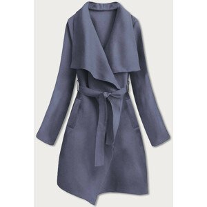 Šedomodrý dámsky minimalistický kabát (747ART) Modrá ONE SIZE