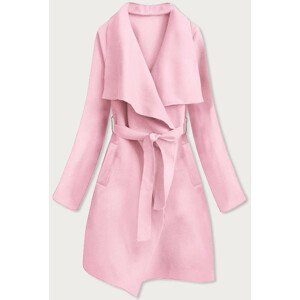 Minimalistický dámsky kabát v púdrovo ružovej farbe (747ART) Růžová ONE SIZE