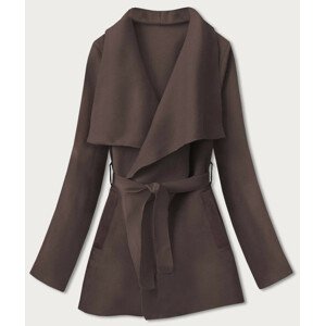 Krátky dámsky minimalistický kabát v čokoládovej farbe (758ART) Hnědá ONE SIZE