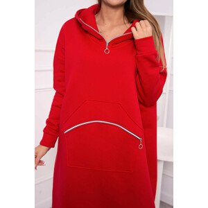 Zateplené šaty s kapucňou červené UNI