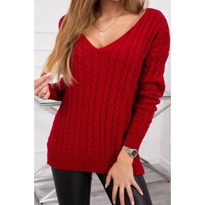 Pletený sveter s výstrihom do V červený UNI