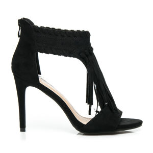 Semišové čierne dámske sandále so strapcami 38